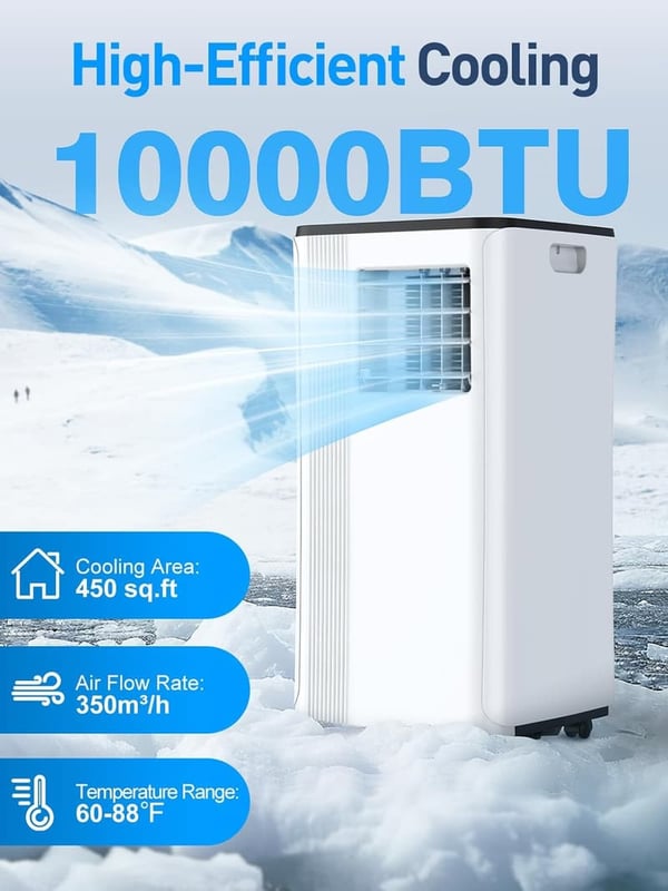 2025 10,000 BTU Portable Air Conditioner for Rooms Up to 450 Sq. Ft