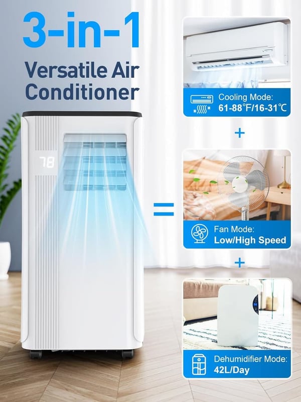 2025 10,000 BTU Portable Air Conditioner for Rooms Up to 450 Sq. Ft