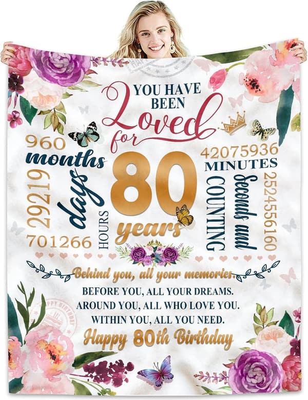 80th Birthday Throw Blanket for Women - 50x60 Inches