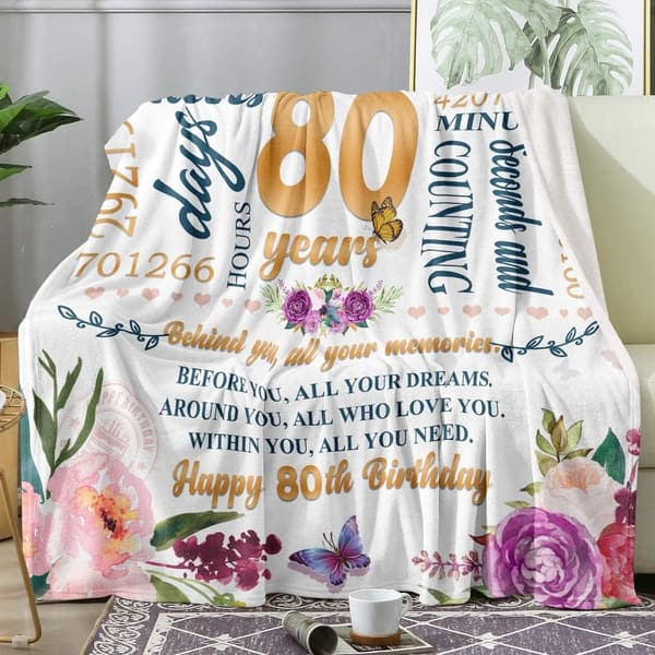 80th Birthday Throw Blanket for Women - 50x60 Inches