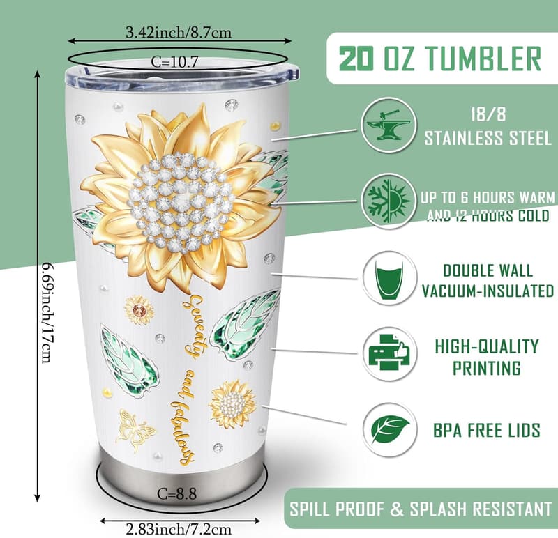 70th Birthday Tumbler for Women, 20oz Gift