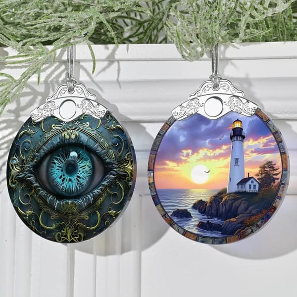 Lighthouse at Dusk Stained Glass Christmas Ornament