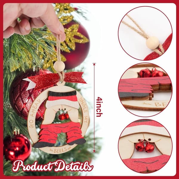 Naughty Santa Wooden Ornament with Bells - Funny Gift 2024