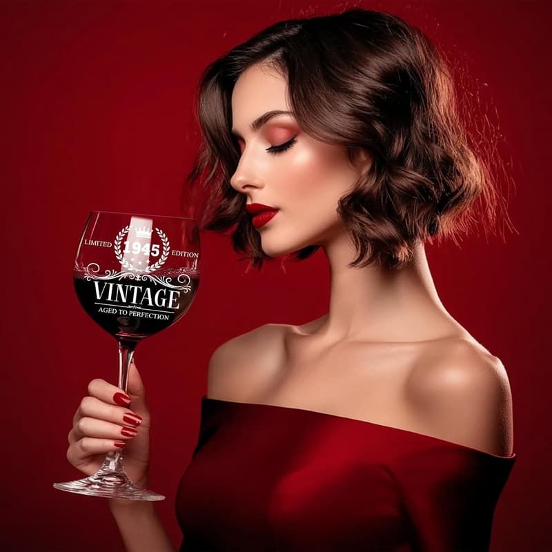 80th Birthday Vintage Engraved Wine Glass for Women