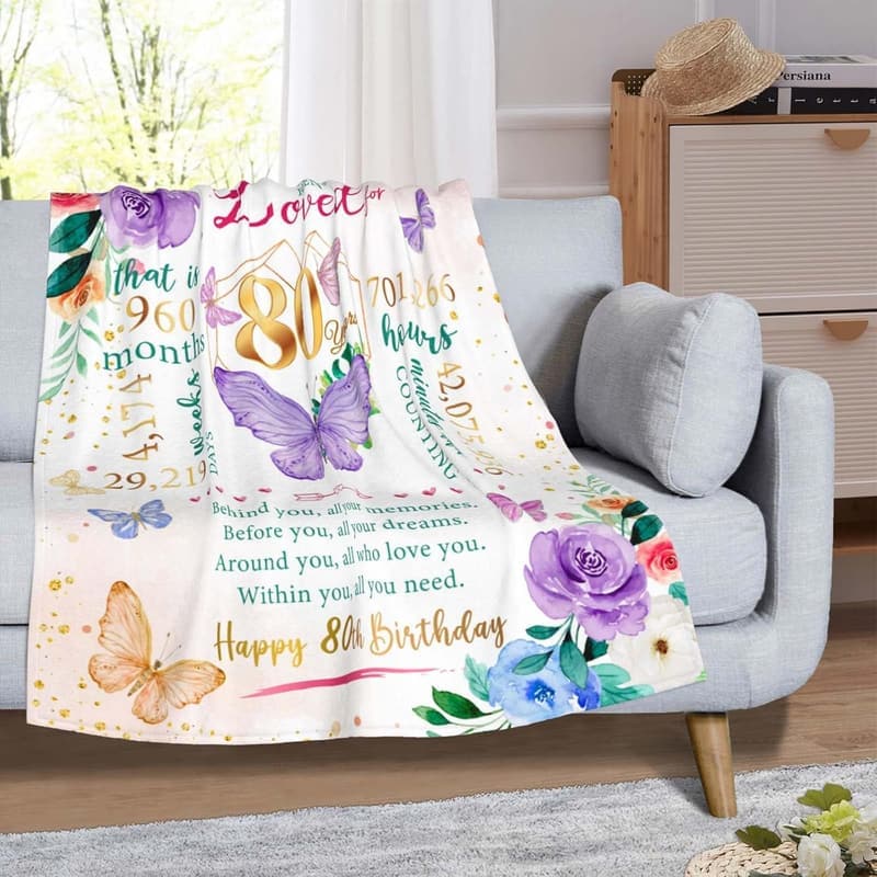 Happy 80th Birthday Throw Blanket for Women, 50