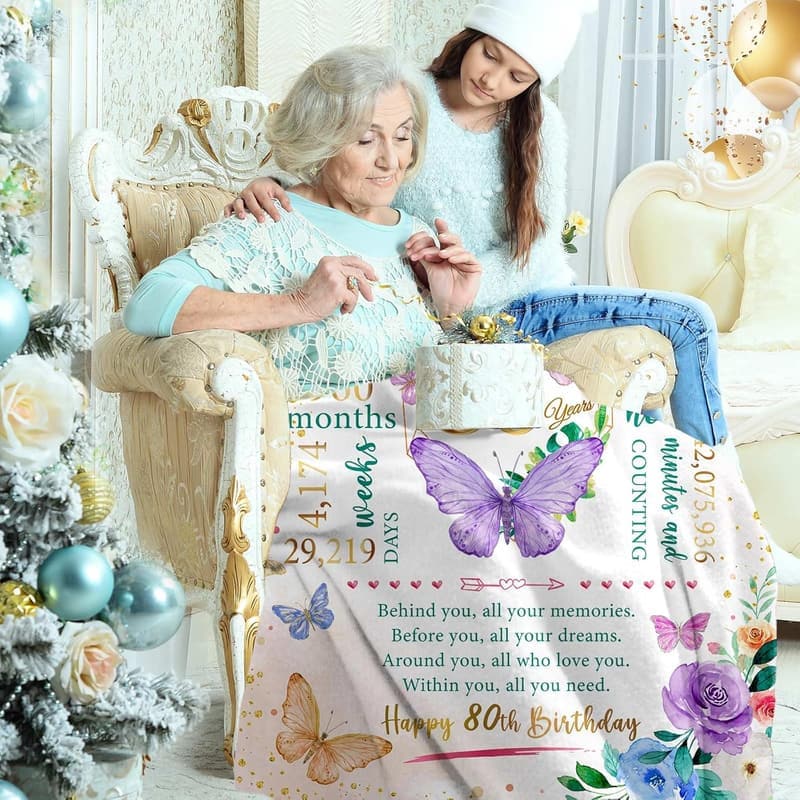 Happy 80th Birthday Throw Blanket for Women, 50