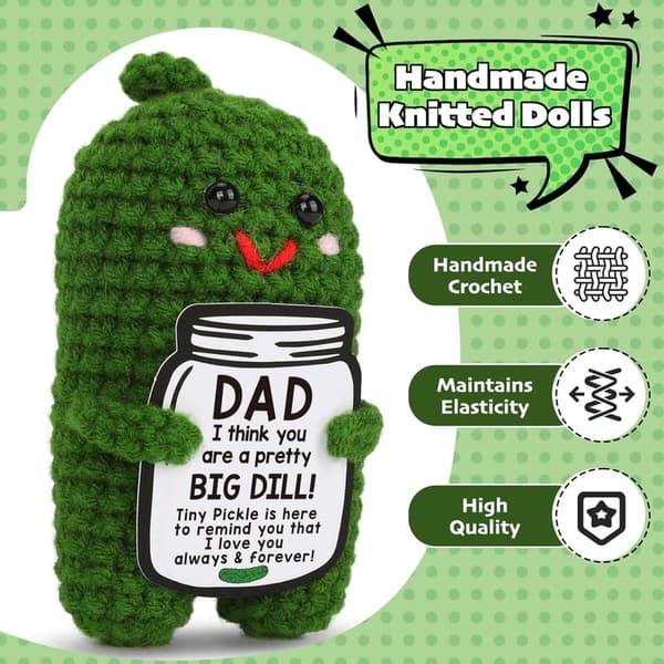 Funny Crochet Pickle Plush with Big Dill Card for Father's Day