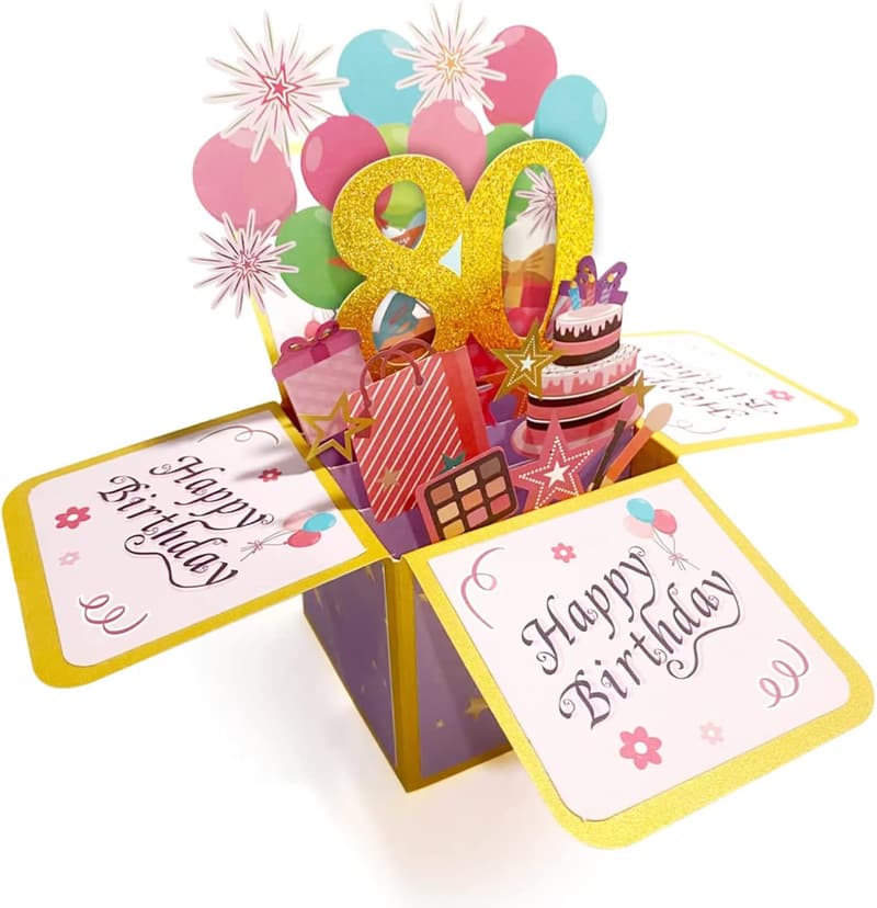 80th Birthday Pop-Up Card for Men and Women
