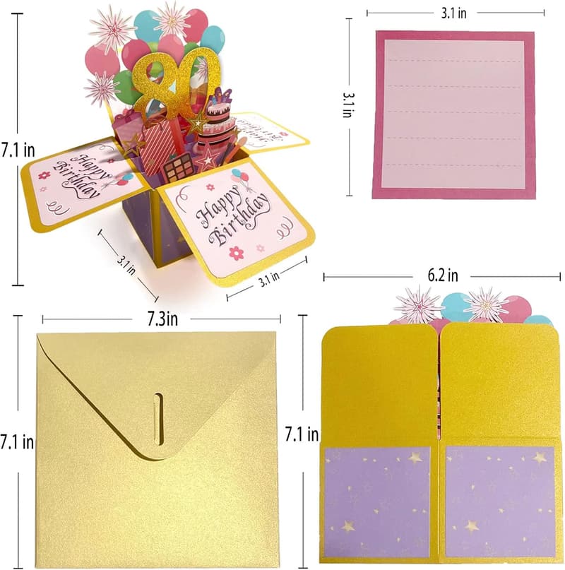 80th Birthday Pop-Up Card for Men and Women
