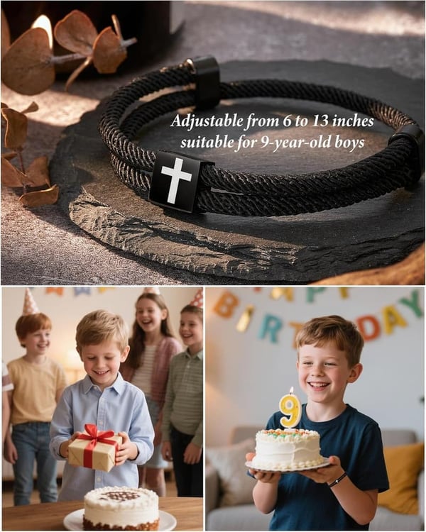 Faith Cross Bracelet for Boys - Adjustable Birthday Gift