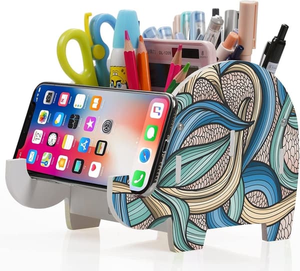 Cute Elephant Desk Organizer with Phone Stand - Office Decor Gift