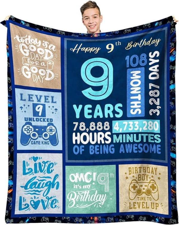 9th Birthday Gift: 60x50 Inch Throw Blanket for Boys