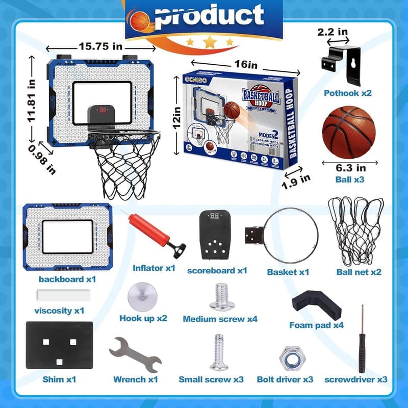 Kids' Mini Basketball Hoop with Electronic Scoreboard - Birthday Gift
