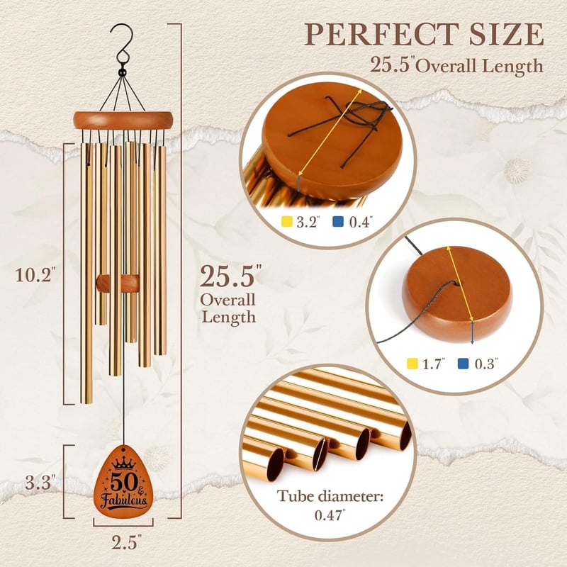 50th Birthday Wind Chimes Gift for Women & Friends