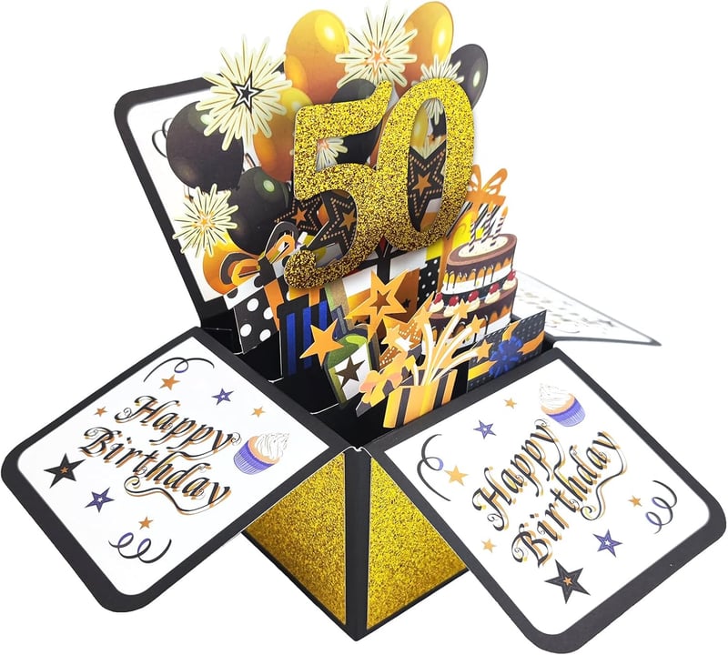 50th Birthday 3D Popup Card for Men & Women with Envelope