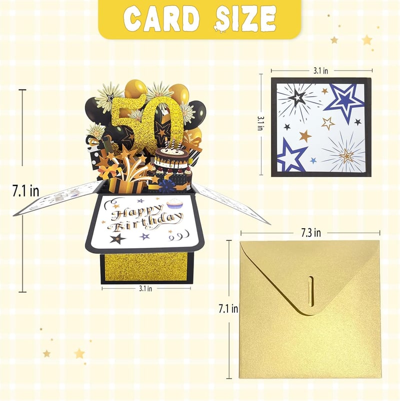 50th Birthday 3D Popup Card for Men & Women with Envelope