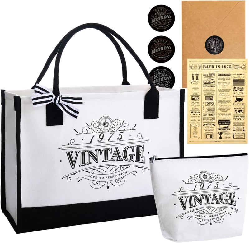 Birthday Gift: Vintage Canvas Tote & Cosmetic Bag Set for Women