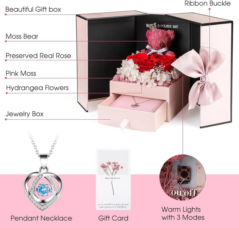 Forever Real Rose with Sterling Silver Necklace for Her