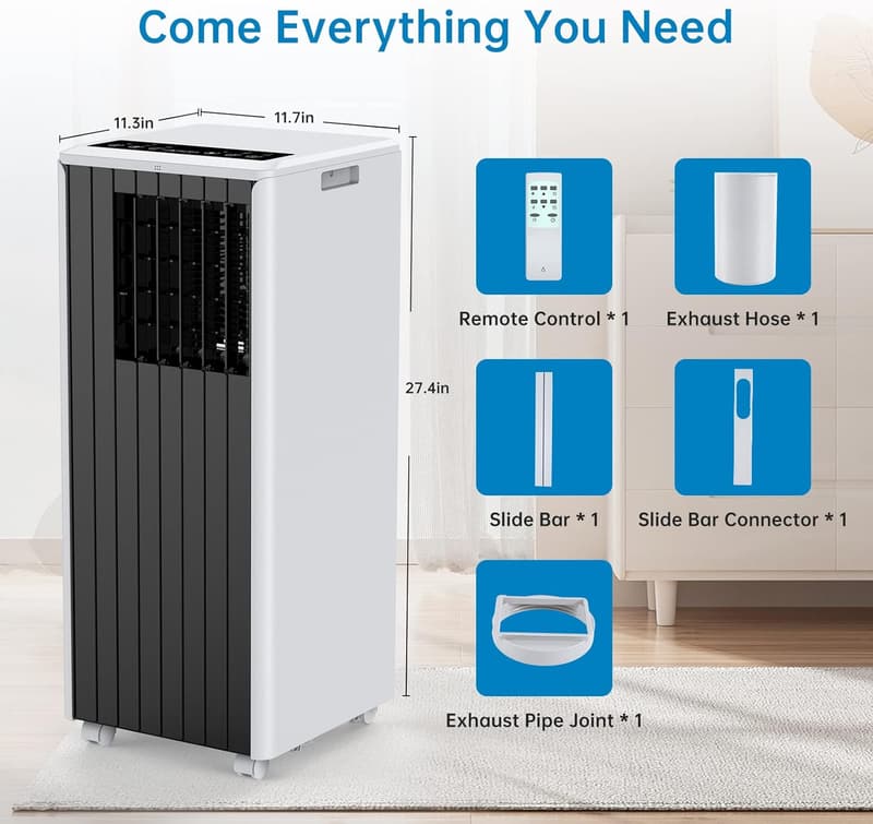 8000 BTU Portable Air Conditioner, 3-in-1 with Remote & Timer