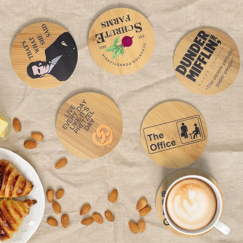 Dunder Mifflin Coasters Set - Wooden Drink Coasters for Fans