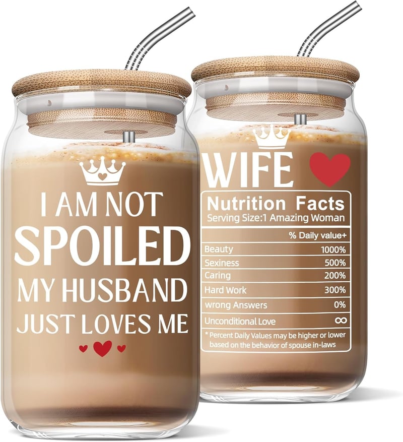 Wife's Birthday Coffee Glass - 16 Oz Clear Gift from Husband