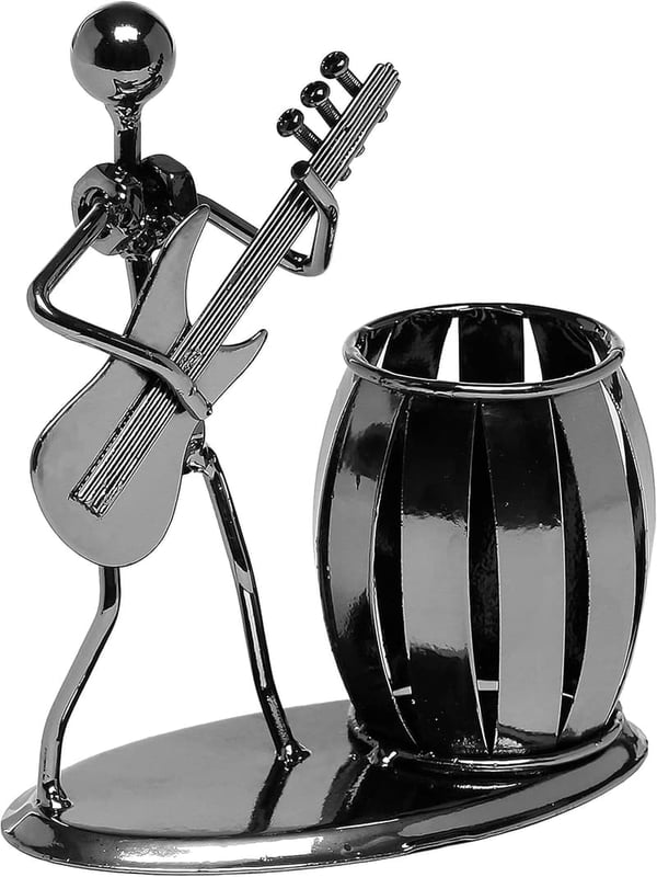 Gunmetal Gray Guitar Design Desk Pen Holder Cup