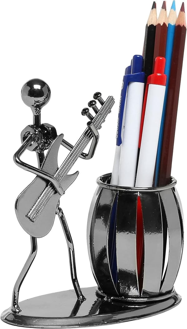 Gunmetal Gray Guitar Design Desk Pen Holder Cup