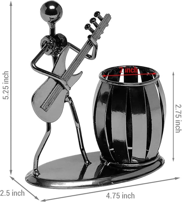Gunmetal Gray Guitar Design Desk Pen Holder Cup