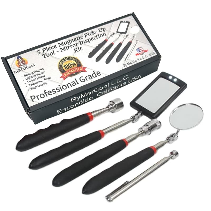 Lighted Inspection Mirror & Magnetic Pick-Up Tool Set – 5 Pieces