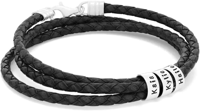 Father's Day Personalized Braided Leather Bracelet for Men