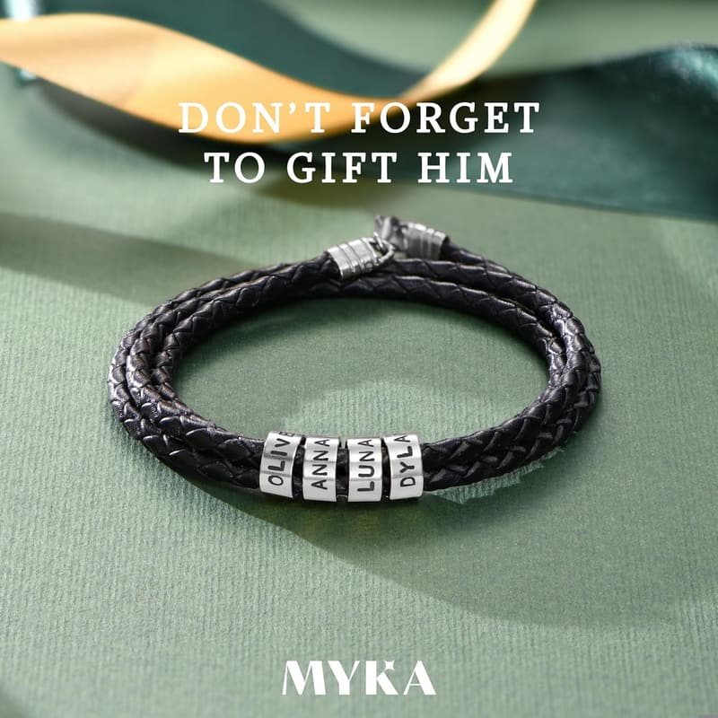 Father's Day Personalized Braided Leather Bracelet for Men