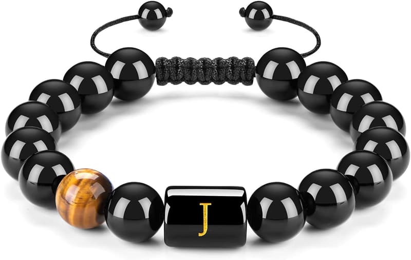 Men's Handmade Black Onyx & Tiger Eye Initials Bracelet