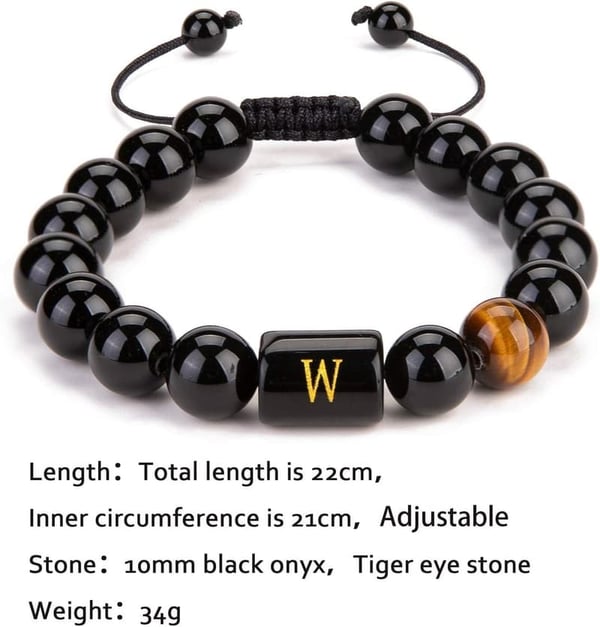 Men's Handmade Black Onyx & Tiger Eye Initials Bracelet