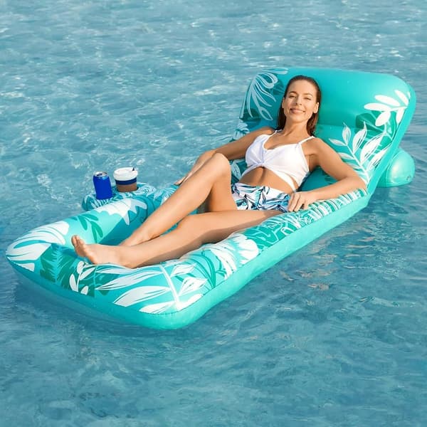 Adult Inflatable Pool Float with Adjustable Backrest & Cup Holders