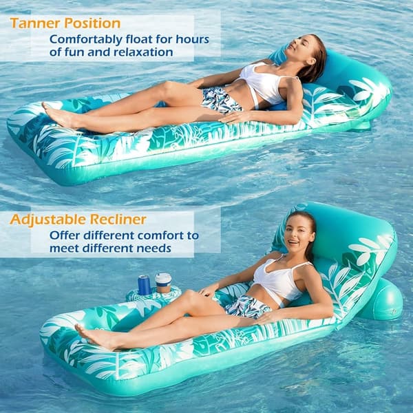 Adult Inflatable Pool Float with Adjustable Backrest & Cup Holders
