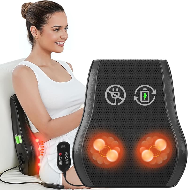 Shiatsu Neck Massager Pillow with Heat - Rechargeable 4D Relief