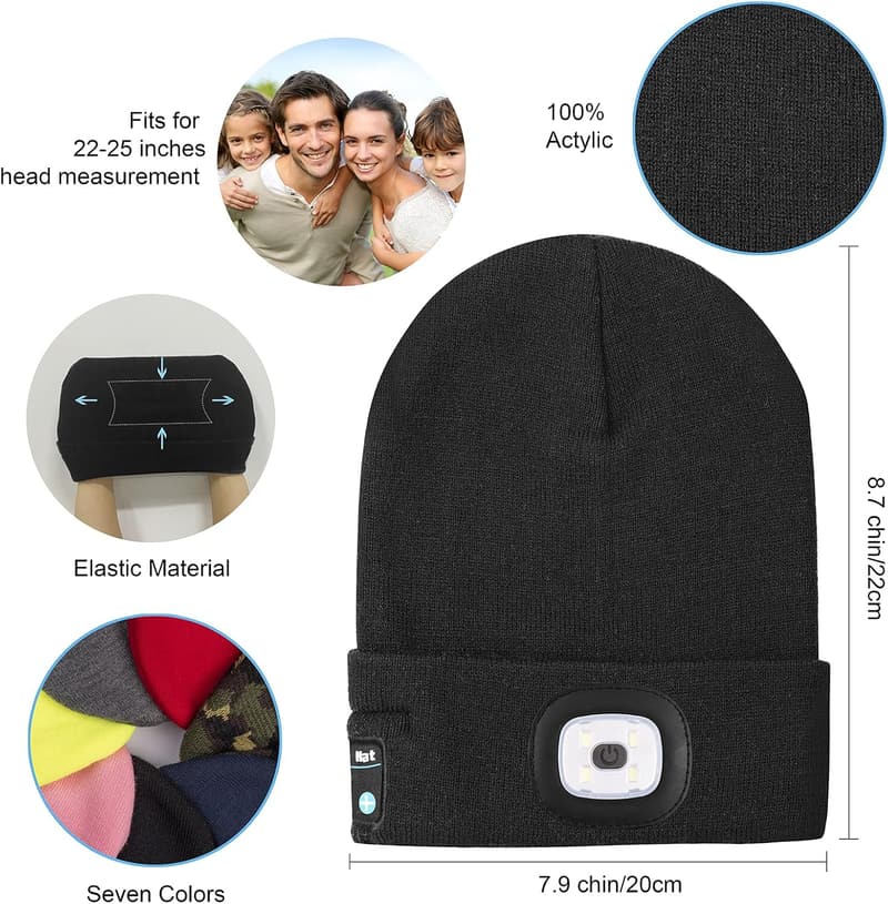 Bluetooth Beanie Hat with Light & Speakers - Gifts for Him/Her