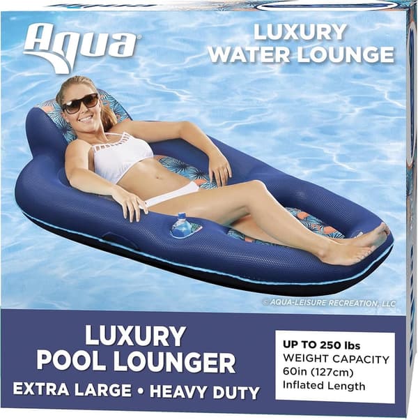 Extra Large Inflatable Pool Lounge with Headrest & Cupholder