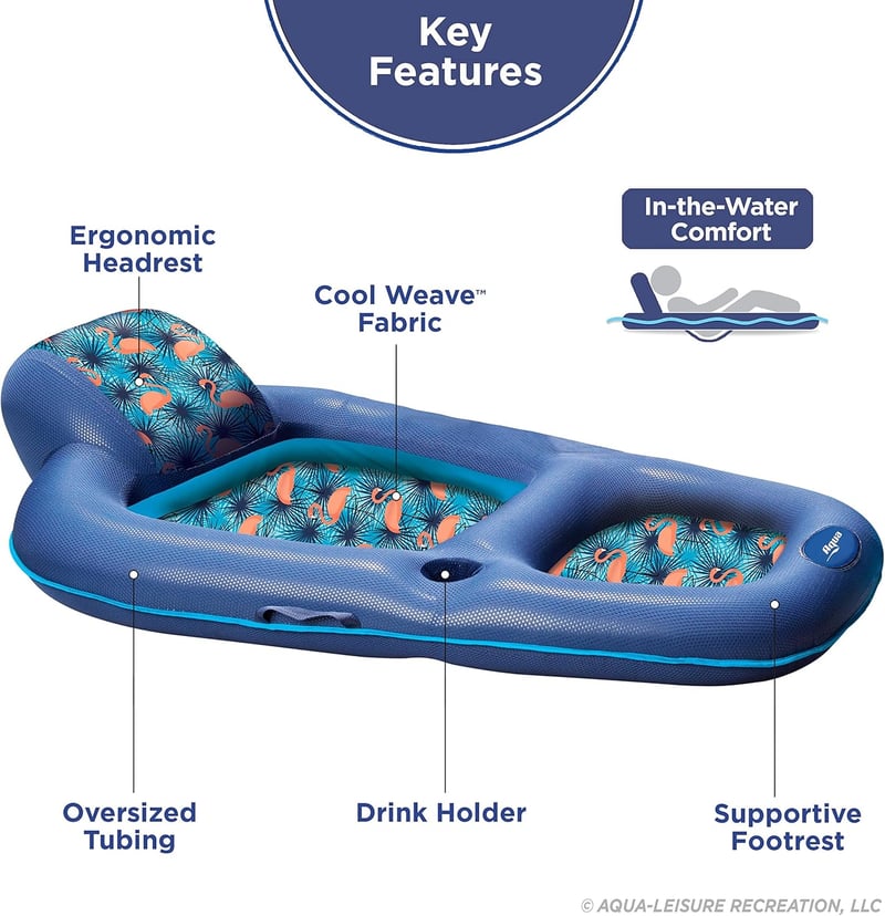Extra Large Inflatable Pool Lounge with Headrest & Cupholder