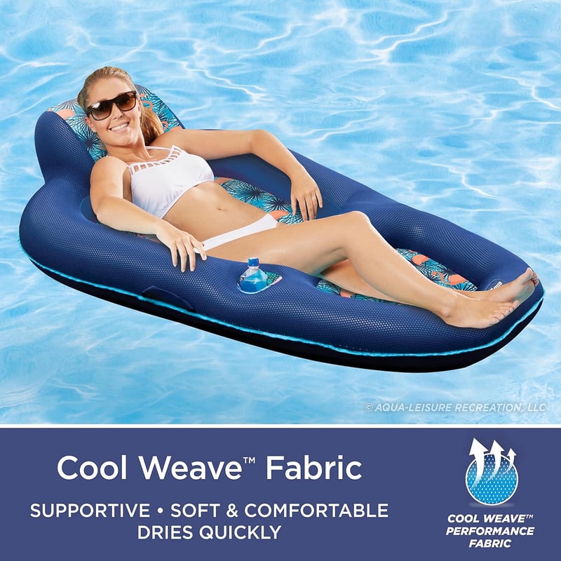 Extra Large Inflatable Pool Lounge with Headrest & Cupholder