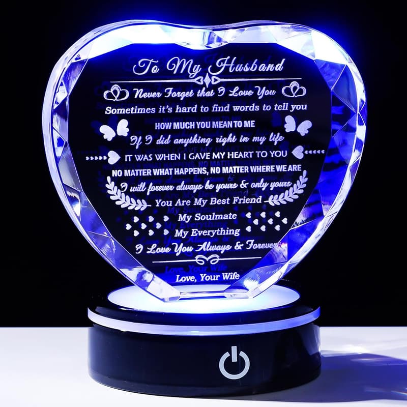 Romantic Crystal Gift for Husband - Colorful Base, I Love You