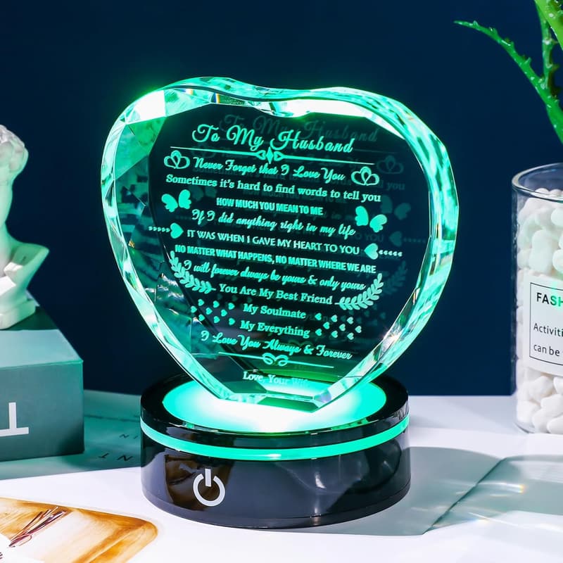 Romantic Crystal Gift for Husband - Colorful Base, I Love You