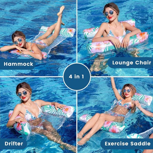 Inflatable Pool Floats for Adults - 4-in-1 Water Hammock (2 Pack)