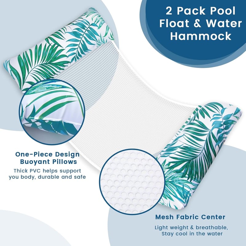 Inflatable Pool Floats for Adults - 4-in-1 Water Hammock (2 Pack)