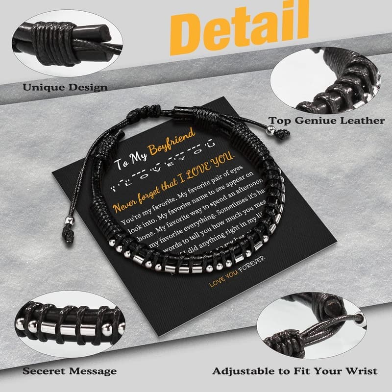 Graduation Gift: Adjustable Morse Code Leather Bracelets for Men