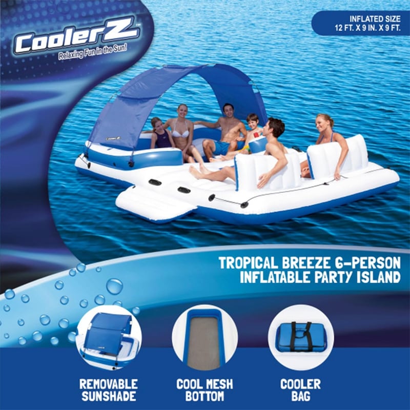 Tropical Breeze Inflatable Party Island for 6 with Sunshade & Cooler