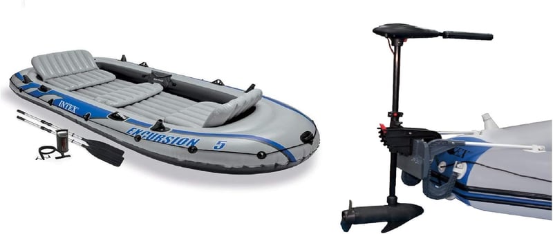 Inflatable 5-Person Boat Set with Trolling Motor for Fishing