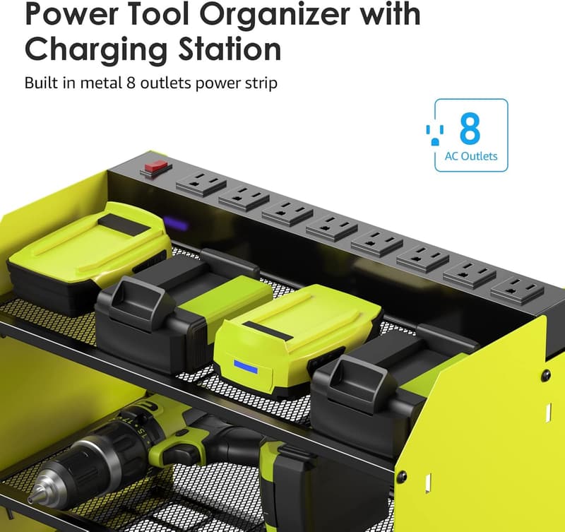 Modular Power Tool Organizer with Charging Station & 8 Outlets