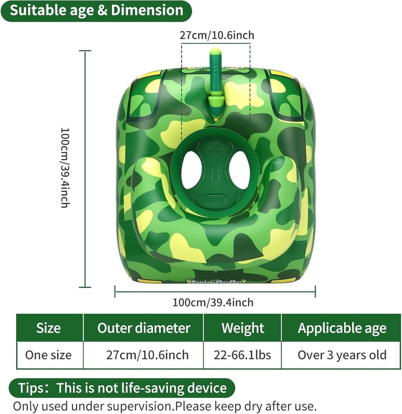 Kids Inflatable Tank Pool Float with Water Gun