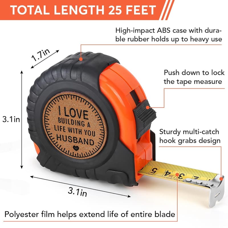 Father's Day Gifts: Engraved Leather 25FT Tape Measure for Him